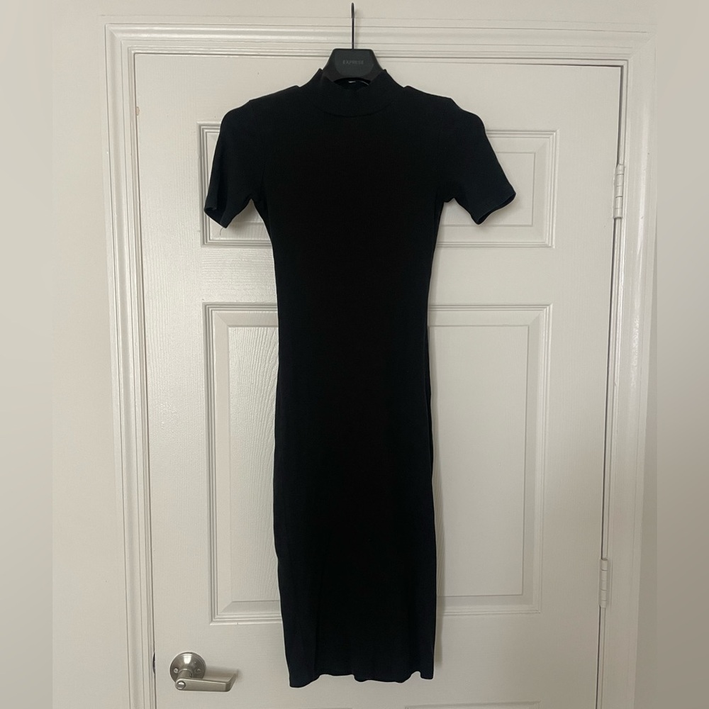 Zara Mock Neck Fitted Midi Dress